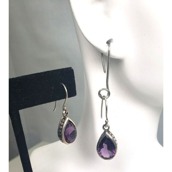 Vintage Sterling Silver 925 Amythist Teardrop Pendant Matching Earrings with 18" - Picture 7 of 12